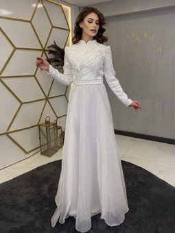 Çiçek Ekru Abiye Elbise