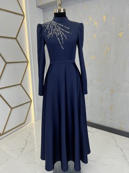 Mina Lacivert Abiye Elbise