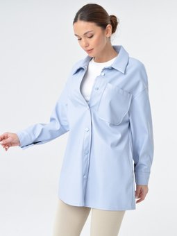 Deri Görünümlü Bebe Mavisi Ceket