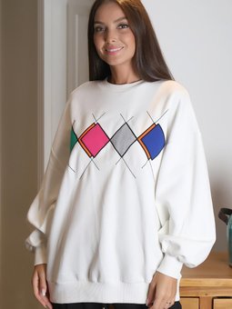 Ekru Renk Bloklu Sıfır Yaka Tunik