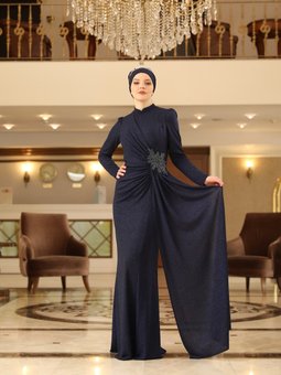 Belkız Lacivert Abiye Elbise