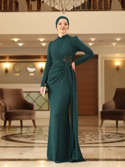 Belkız Zümrüt Yeşili Abiye Elbise