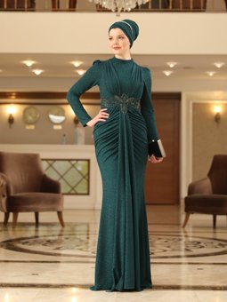 Beren Zümrüt Yeşili Abiye Elbise