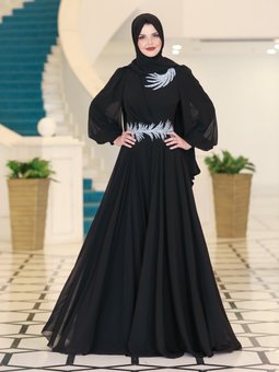 Sarmaşık Siyah Abiye Elbise