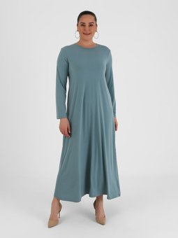 Büyük Beden Bisiklet Yaka Yosun Yeşili Elbise