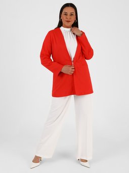 Büyük Beden Cep Detaylı Kırmızı Ceket