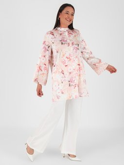 Somon Büyük Beden Çiçek Desenli Saten Tunik