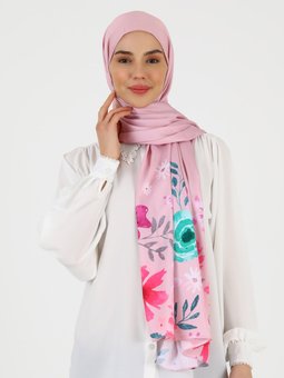 Çiçek Desenli Pudra Şal