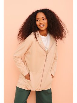 Bej Cepli Kapüşonlu Sweat Hırka