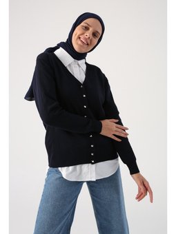 Lacivert V Yaka Kısa Triko Hırka