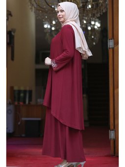 Işıltı Abiye Elbise Bordo