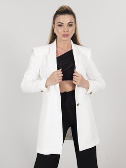 Ekru Tek Düğmeli Uzun Ceket