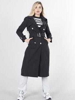 Siyah Su Geçirmez Slim Trençkot