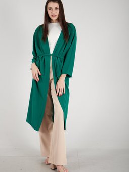 Zümrüt Yeşili Krep Belden Kuşaklı Kimono