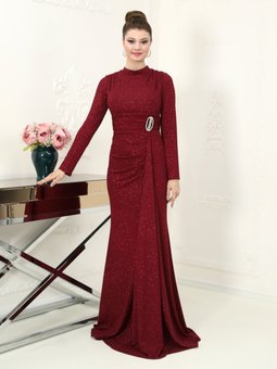 Nare Kına Bordo Abiye Elbise