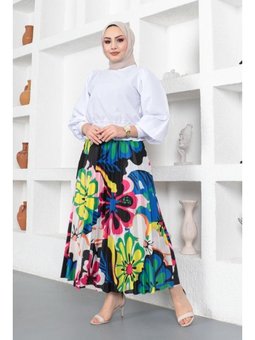 Desenli Piliseli Fuşya Etek