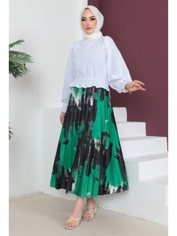 Desenli Piliseli Yeşil Etek