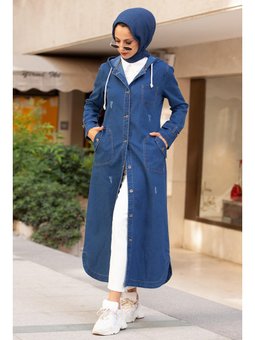 Kapüşonlu Düğmeli Spor Kot Lacivert Kap