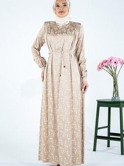 Bej Desenli Nazende Elbise