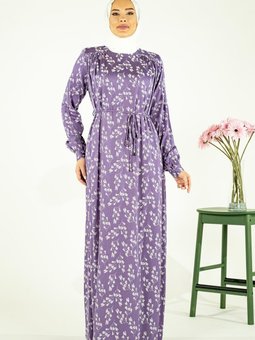 Lila Desenli Nazende Elbise