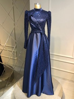 Mina Lacivert Abiye Elbise