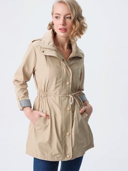 Bej Kolları Katlama Apoletli Trençkot