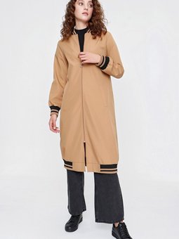 Camel Ribanalı Uzun Trençkot