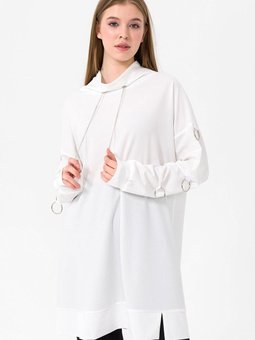 Ekru Kolu Halka Detaylı Degaje Yaka Sweat