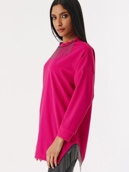 Fuşya Yakası Ve Yanı Zincirli Sweat