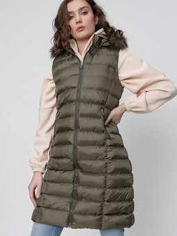 Haki Kapüşonlu Uzun Şişme Yelek