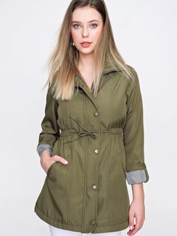 Haki Kolları Katlama Apoletli Trençkot