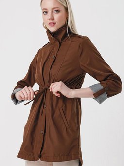 Kahve Kolları Katlama Apoletli Trençkot