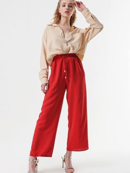 Kırmızı Beli Lastikli Ayrobin Pantolon