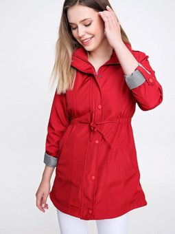 Kırmızı Kolları Katlama Apoletli Trençkot