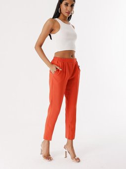 Nar Çiçeği Beli Lastikli Düz Pantolon