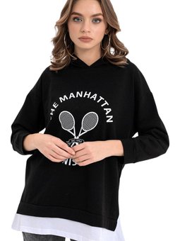 Siyah Garnili Kapüşonlu Sweat