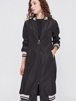 Siyah Ribanalı Uzun Trençkot