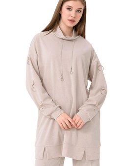 Taş Kolu Halka Detaylı Degaje Yaka Sweat