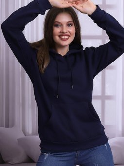 Lacivert Beyaz Kapüşonlu Üç İplik Sweatshirt