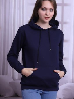 Lacivert Sırtı Baskılı Kapüşonlu Sweatshirt