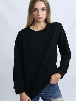 Siyah Üç İplik Bisiklet Yaka Sweatshirt