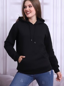 Siyah Üç İplik Kapüşonlu Sweatshirt