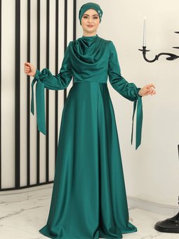 Degaje Zümrüt Yeşili Abiye Elbise