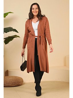 Triko Uzun Cepli V Yaka Gül Kurusu Hırka