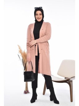 Triko Uzun Cepli V Yaka Pembe Hırka