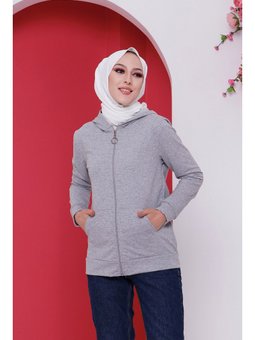 Mini Kapüşonlu Gri Hırka