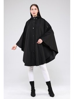 Oversize Kapüşonlu Mevsimlik Yağmurluk Lacivert Siyah Panço