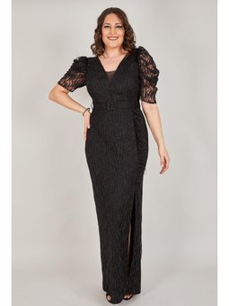 Büyük Beden Uzun Siyah Abiye Elbise