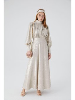 Manuka Işıltılı Bej Abiye Elbise