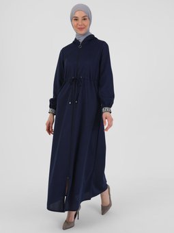 Kol Detyalı Boydan Fermuarlı Lacivert Ferace